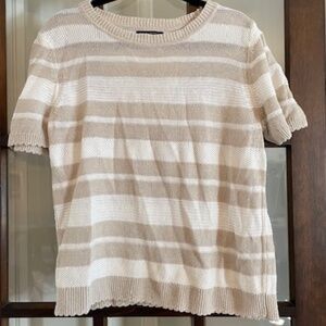 Banana Republic White and Beige Striped Sweater Tee, Size XL